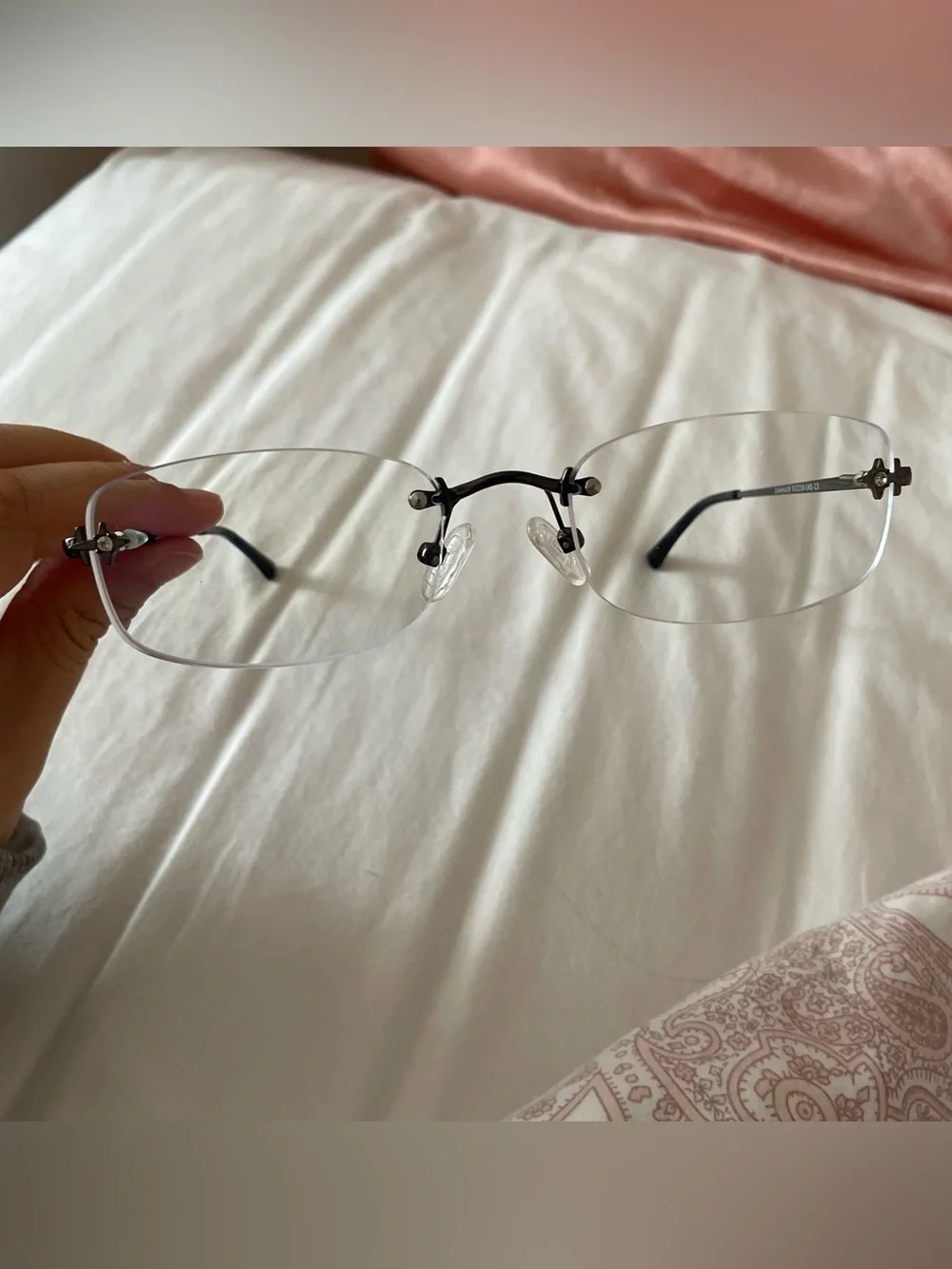 trendy black rimless clear glasses with diamond details